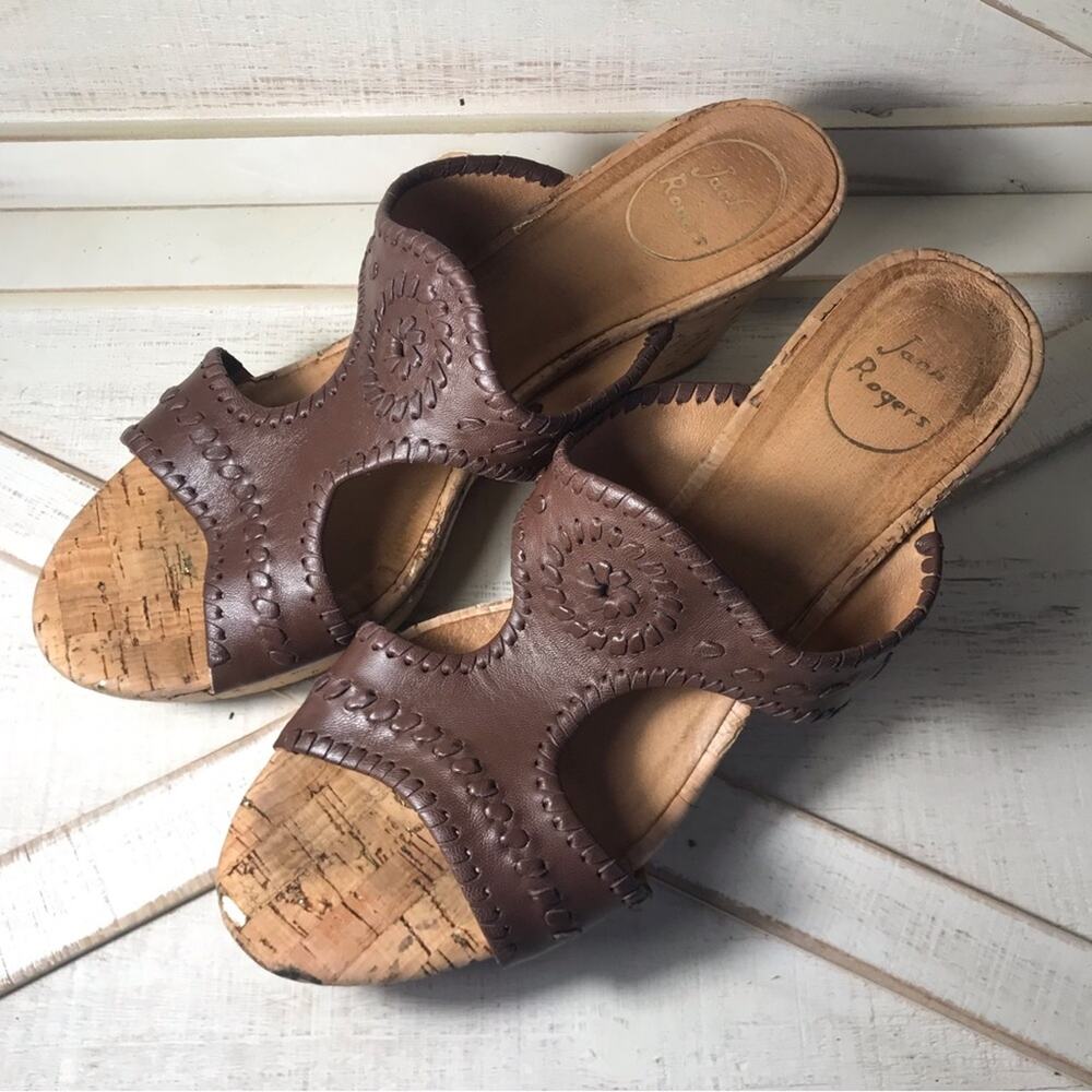 Jack Rogers Emilia wedge sandals cognac brown sz 9.5M cork espadrille summer - Picture 2 of 8